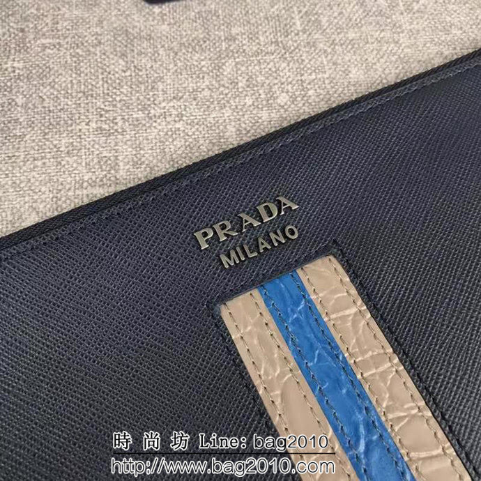 PRADA普拉達 專櫃最新款 限量版 十字紋牛皮 男士手包 2NG005 DD1895